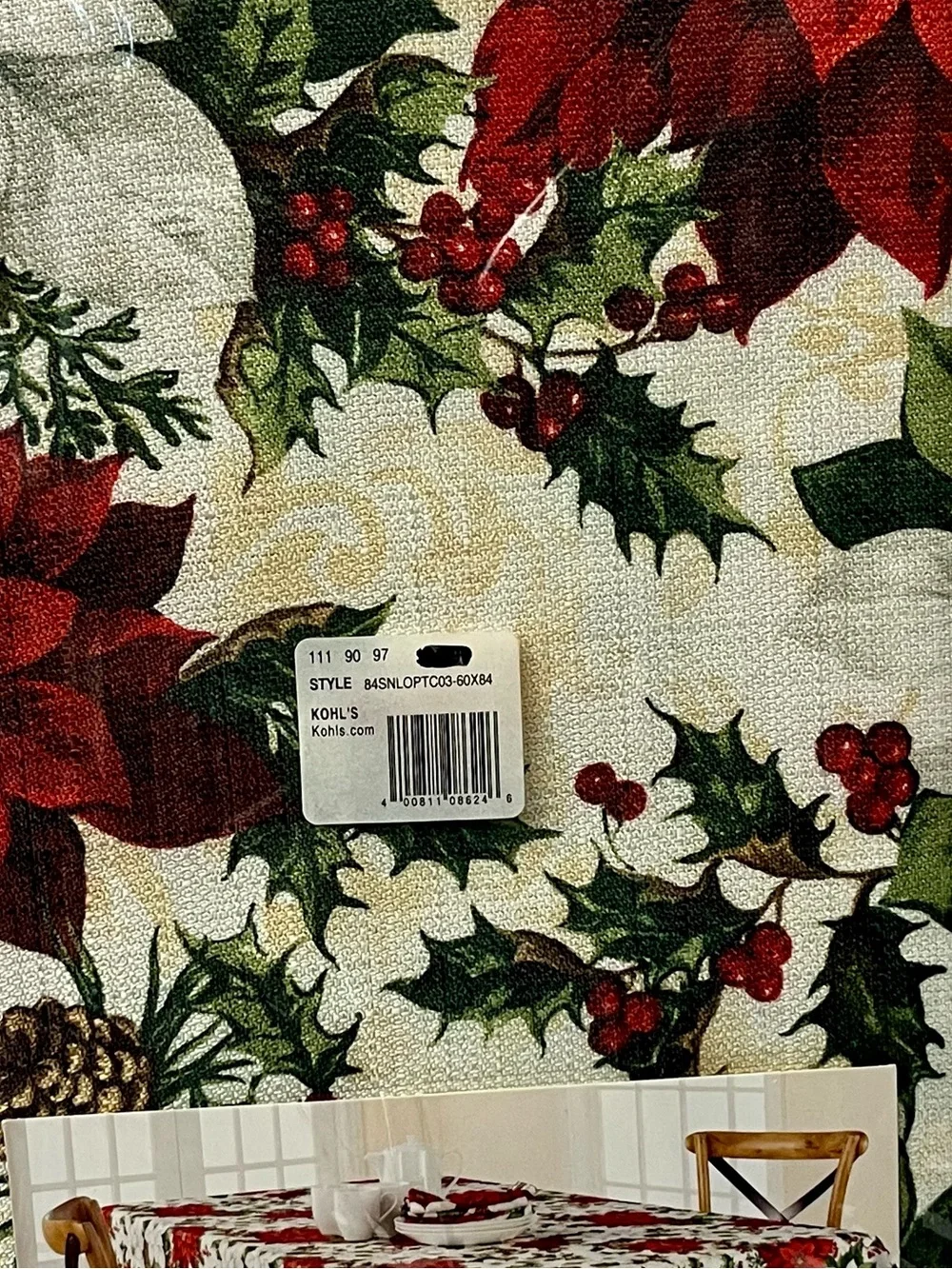 St. Nicholas Square Christmas Tablecloth Oblong 60x84 NWT Poinsettia Holly